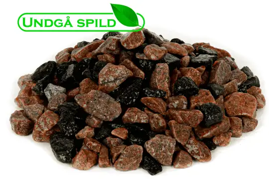 Rød/sort-mix granitskærver 11-16 mm. (Undgå spild)