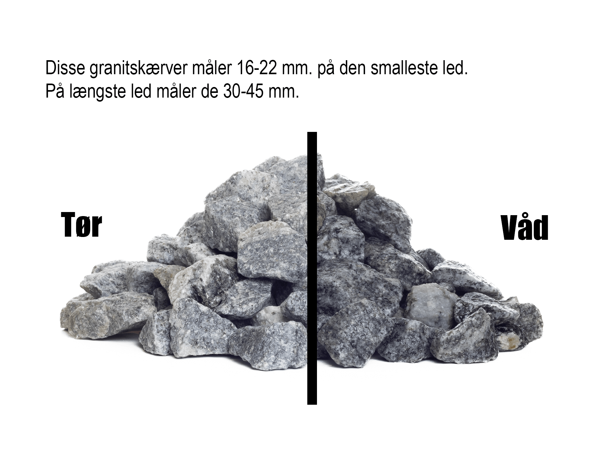 Grey granite chippings 16-22 mm.