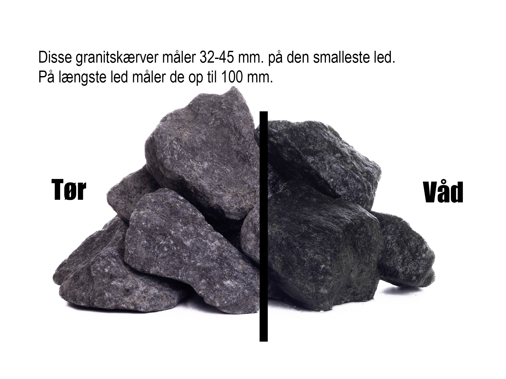 Sorte granitskærver 32-45 mm. (DSB)