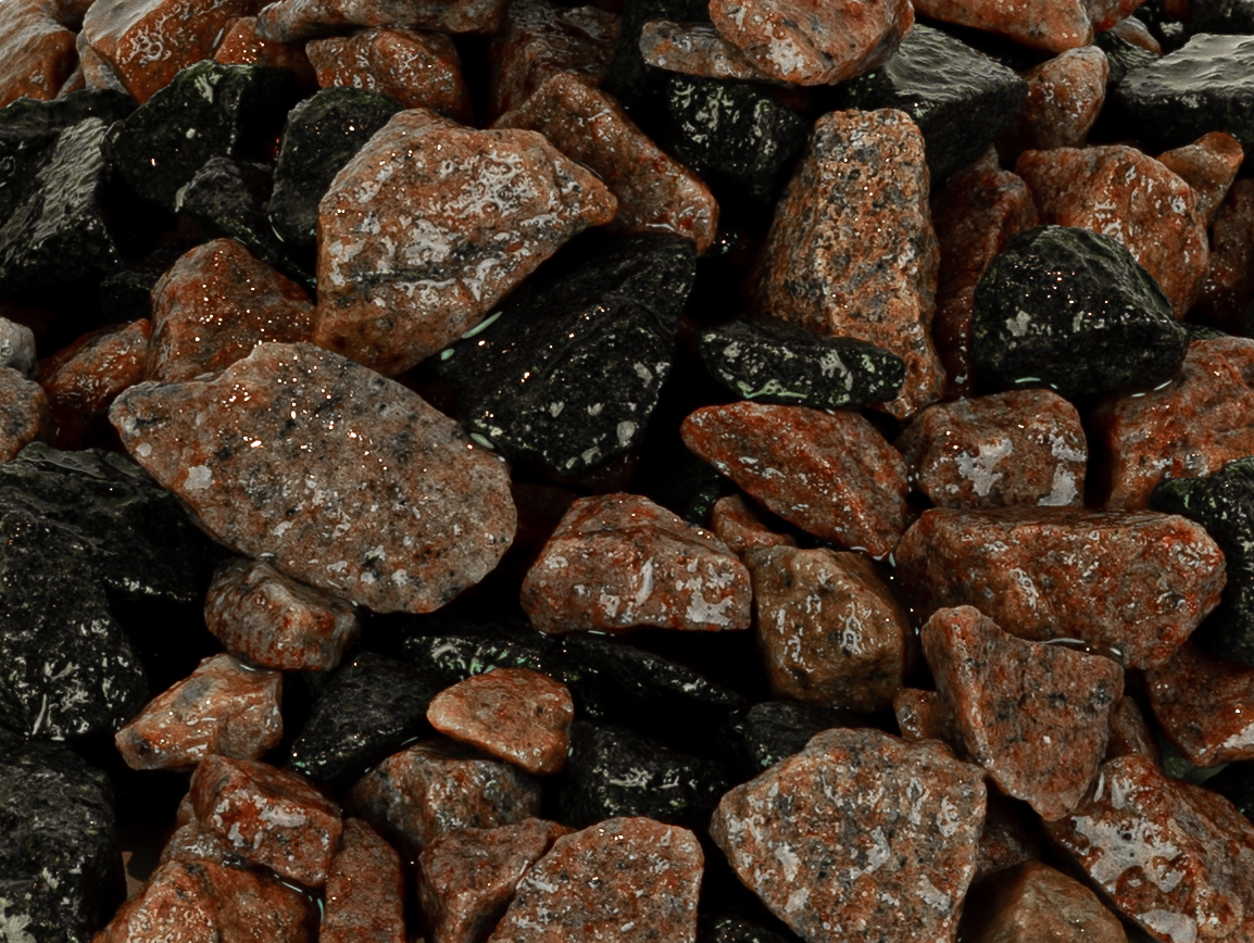 Rød/sort-mix granitskærver 11-16 mm. (Undgå spild)